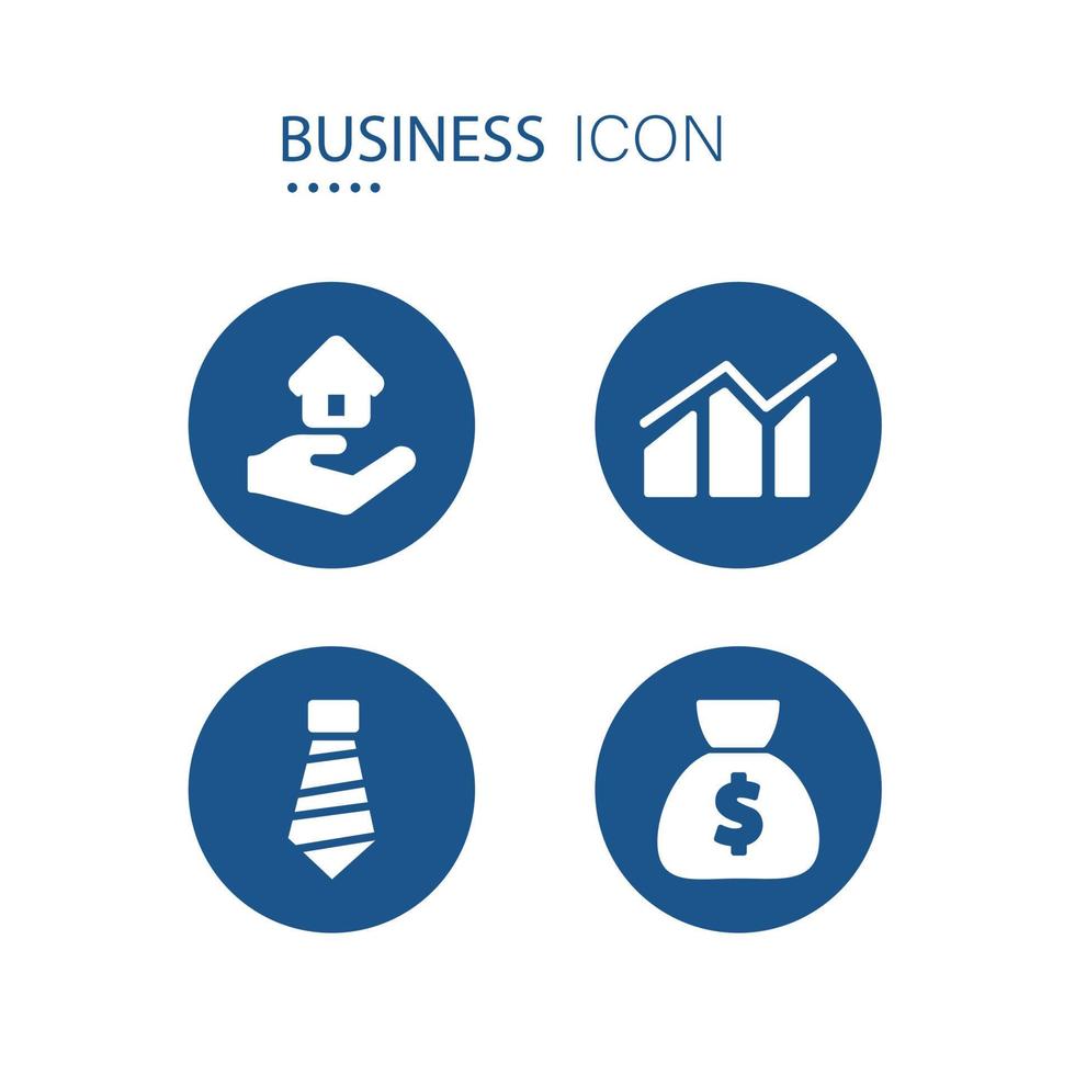 symbol für wohnungsbaudarlehen, berichtsdiagramm, krawatten- und geldbeutelsymbole. Symbole auf blauer Kreisform isoliert auf weißem Hintergrund. symbole über soziale vektorillustration. vektor