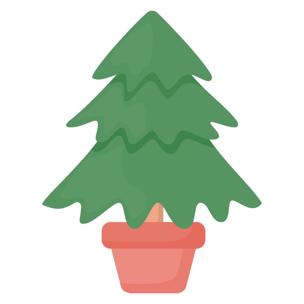 teckning av en små jul träd i en pott. vektor teckning.