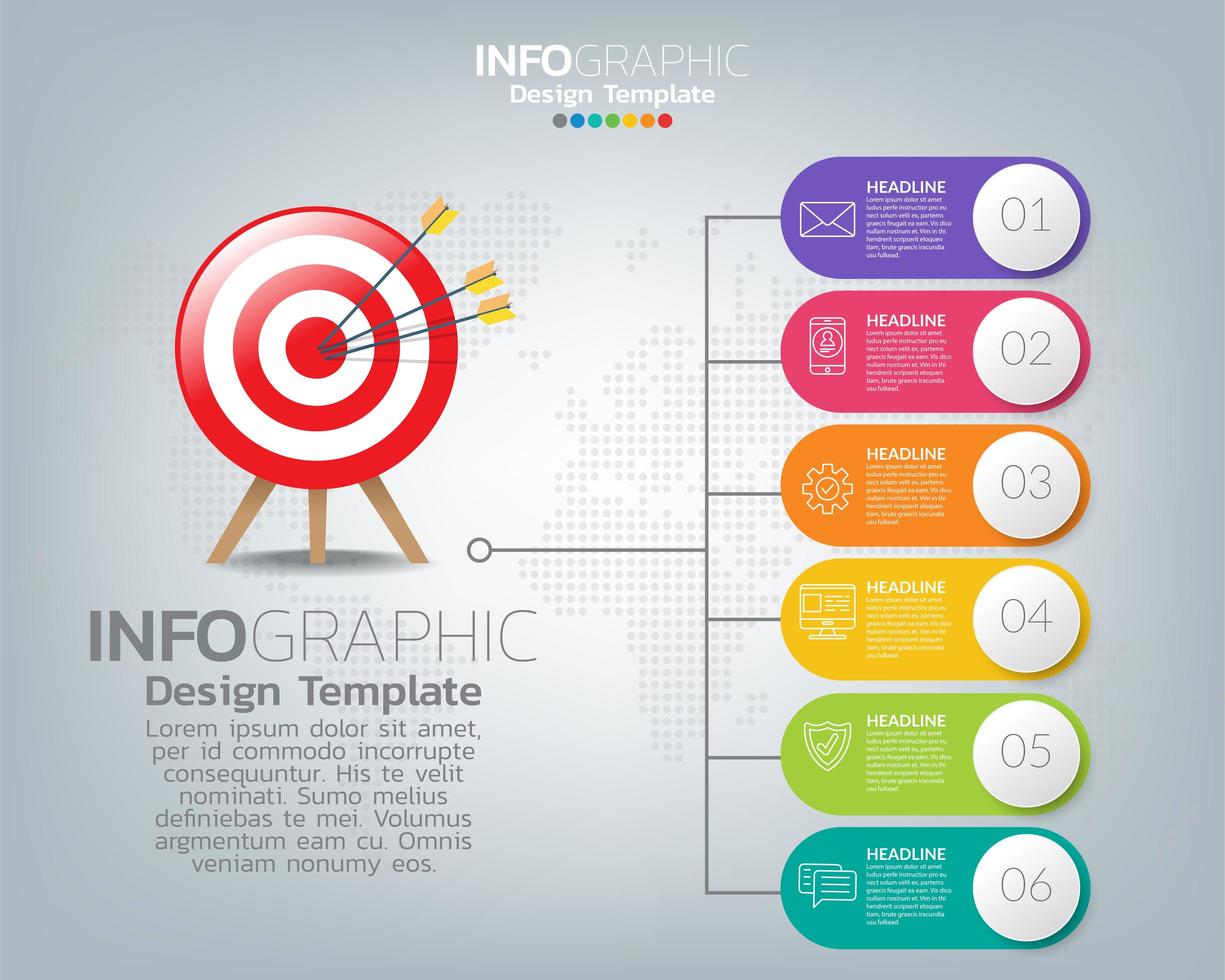 Ziel mit Symbolen und Text, Infografik-Vorlage. vektor