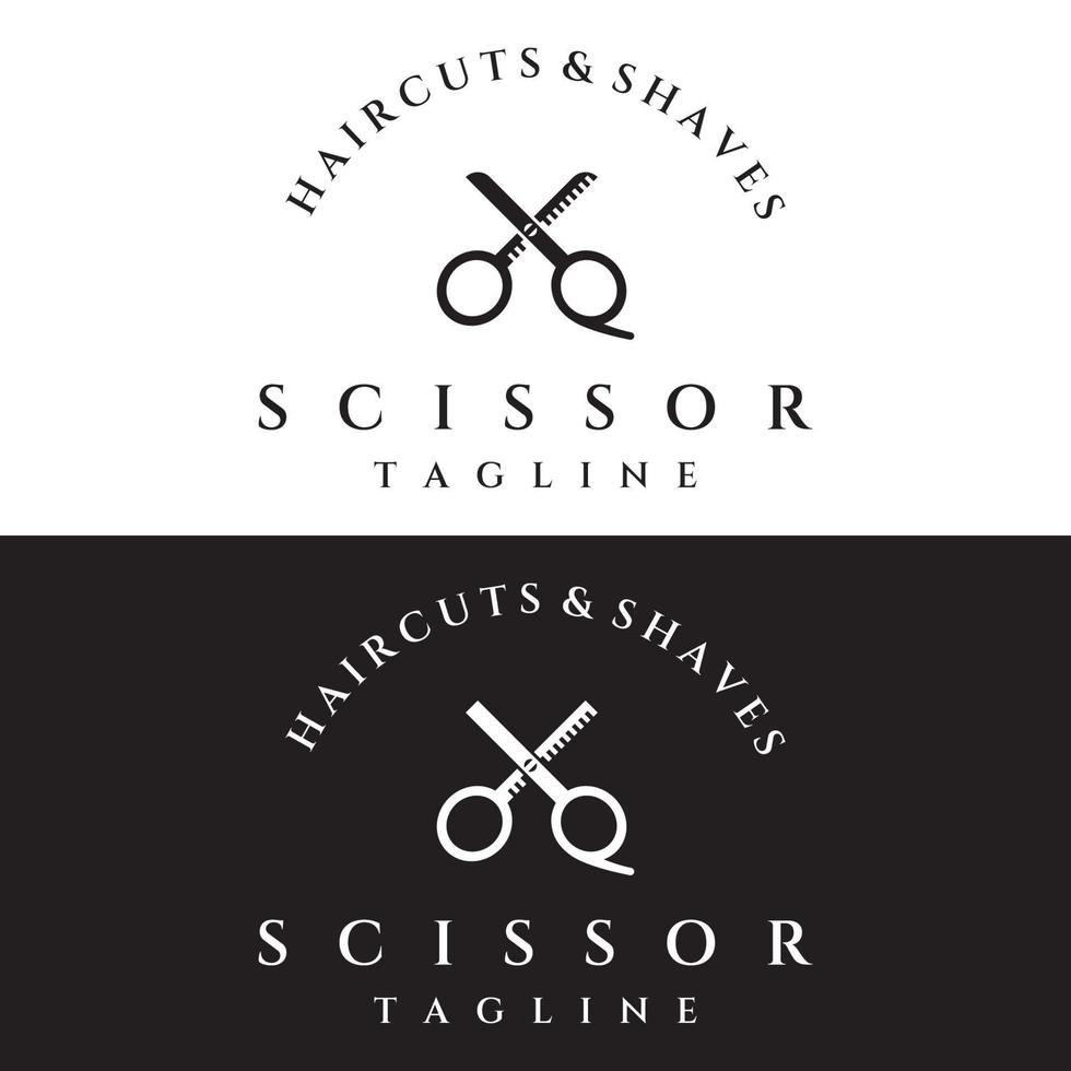 kreativ och enkel klassisk frisyr salong sax mall logotyp design isolerat på svart och vit bakgrund.för företag, frisör, salong, skönhet. vektor