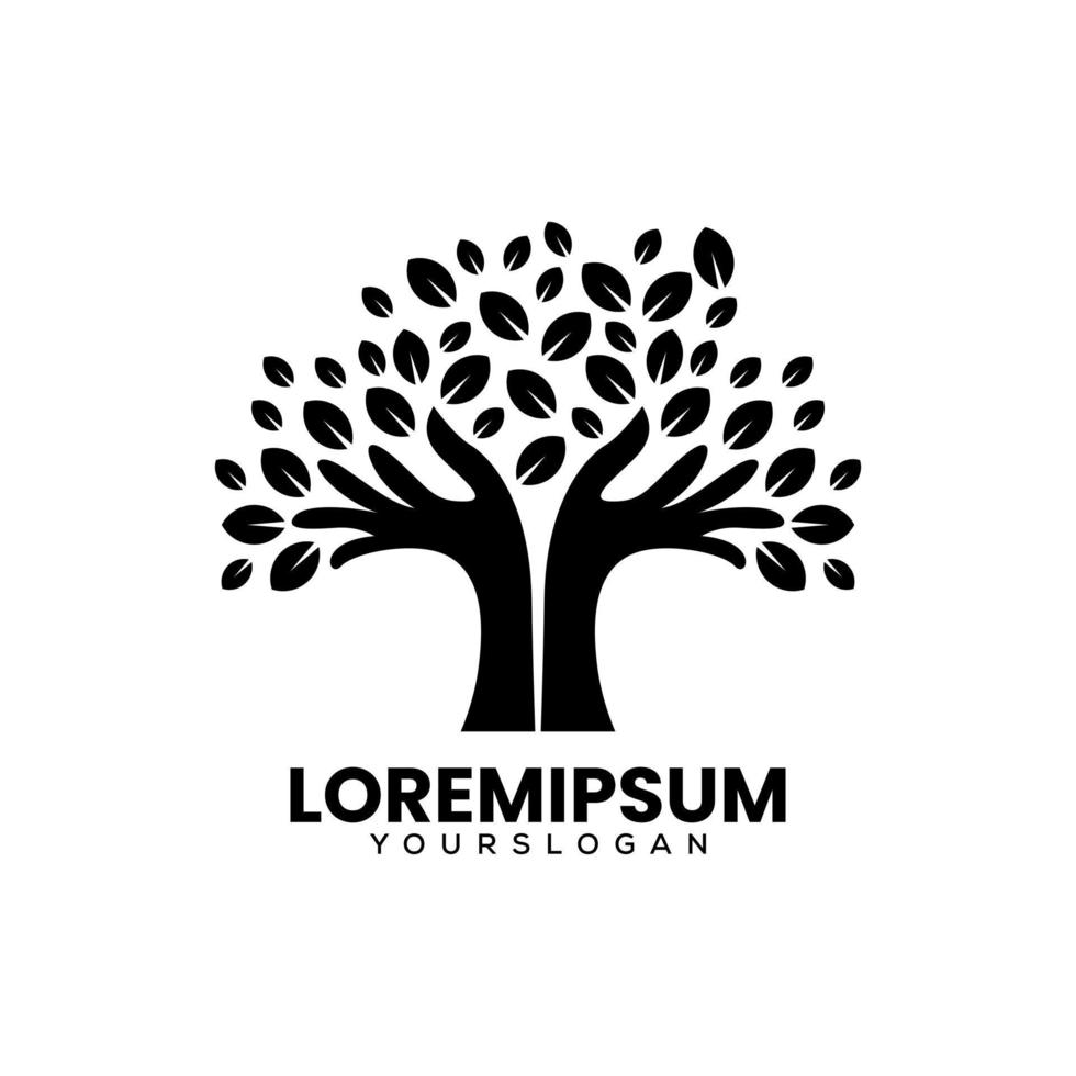 Hand- und Baum-Logo-Design-Vorlage vektor