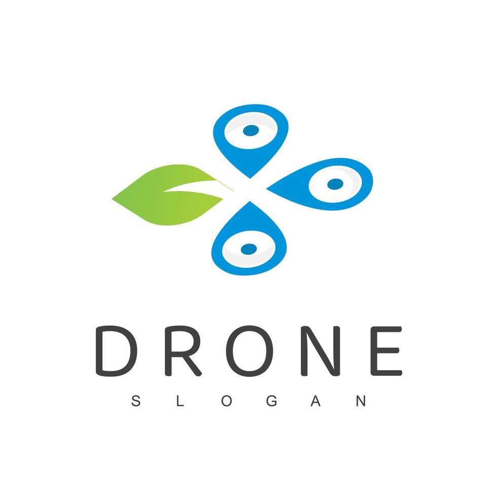 Drohnen-Logo-Design-Vorlage, landwirtschaftliche Drohne, Natur-Luft-Logo vektor
