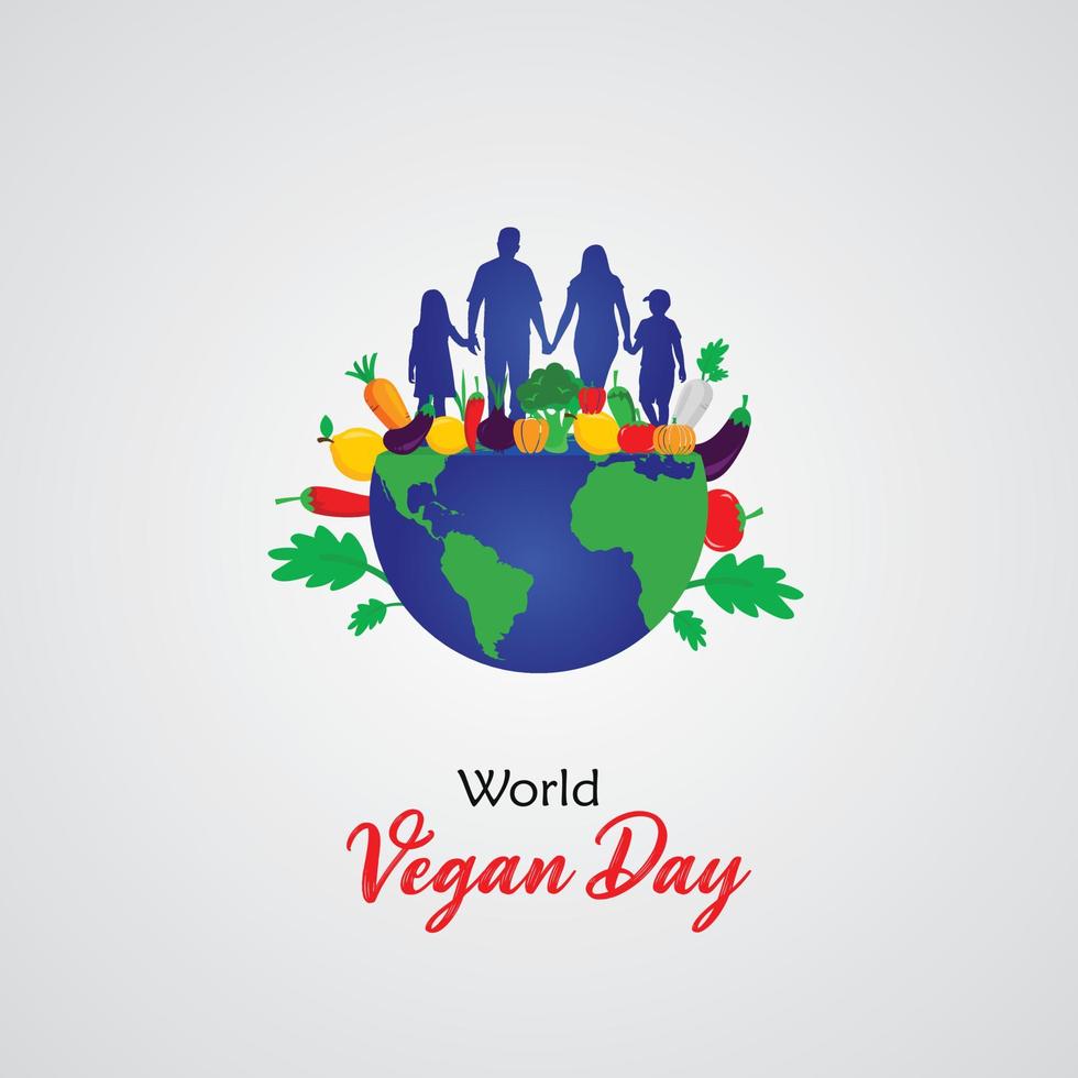 värld vegan dag begrepp. värld vegetarian dag med familj begrepp. mall för bakgrund, baner, kort, affisch. vektor illustration.
