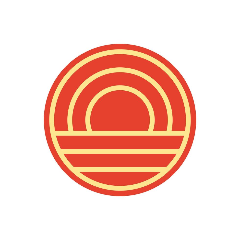 minimalistisk abstrakt solnedgång strand berg logotyp bricka design. logotyp design ikon vektor illustration