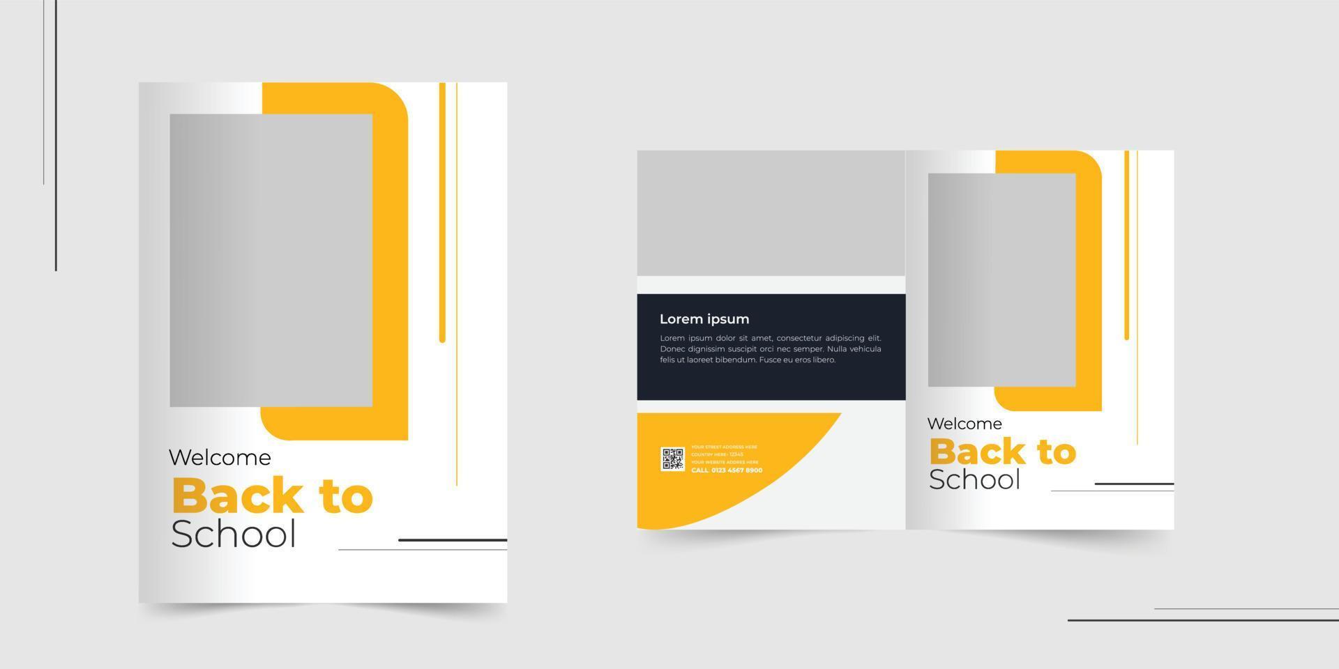 tillbaka till skola broschyr design eller skola antagning broschyr design mall vektor