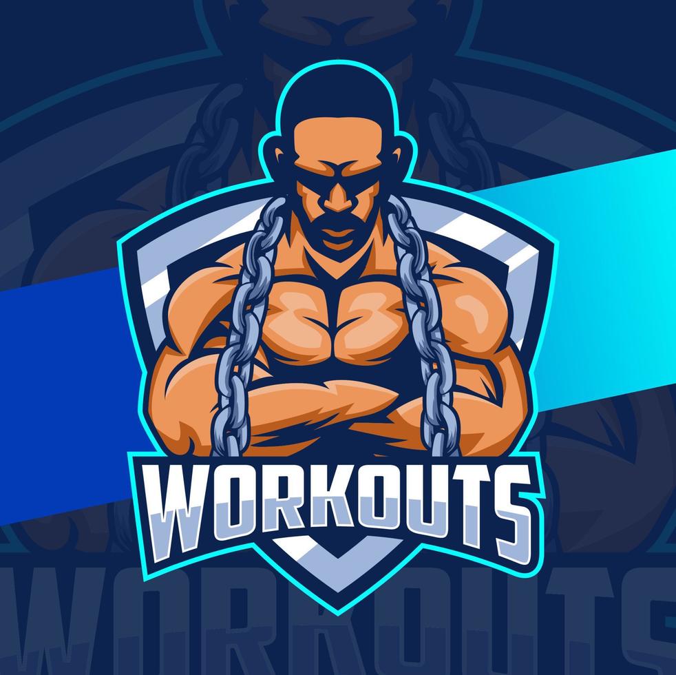 Fitness-Mann mit starkem Muskel-Maskottchen-Logo-Konzept für Fitness- und Sport-Business-Design vektor