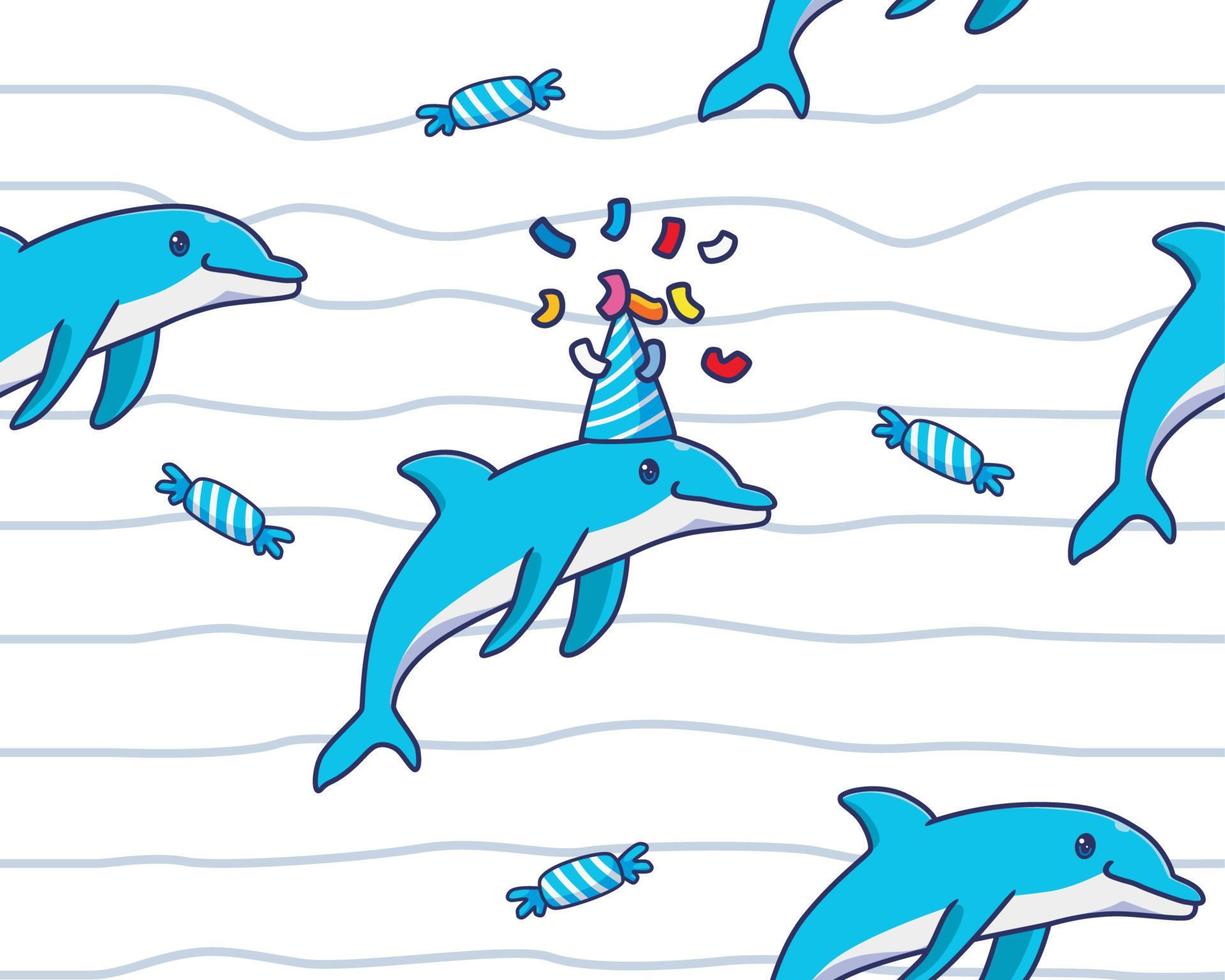 nahtloses muster delphin geburtstag illustration hintergrund vektor