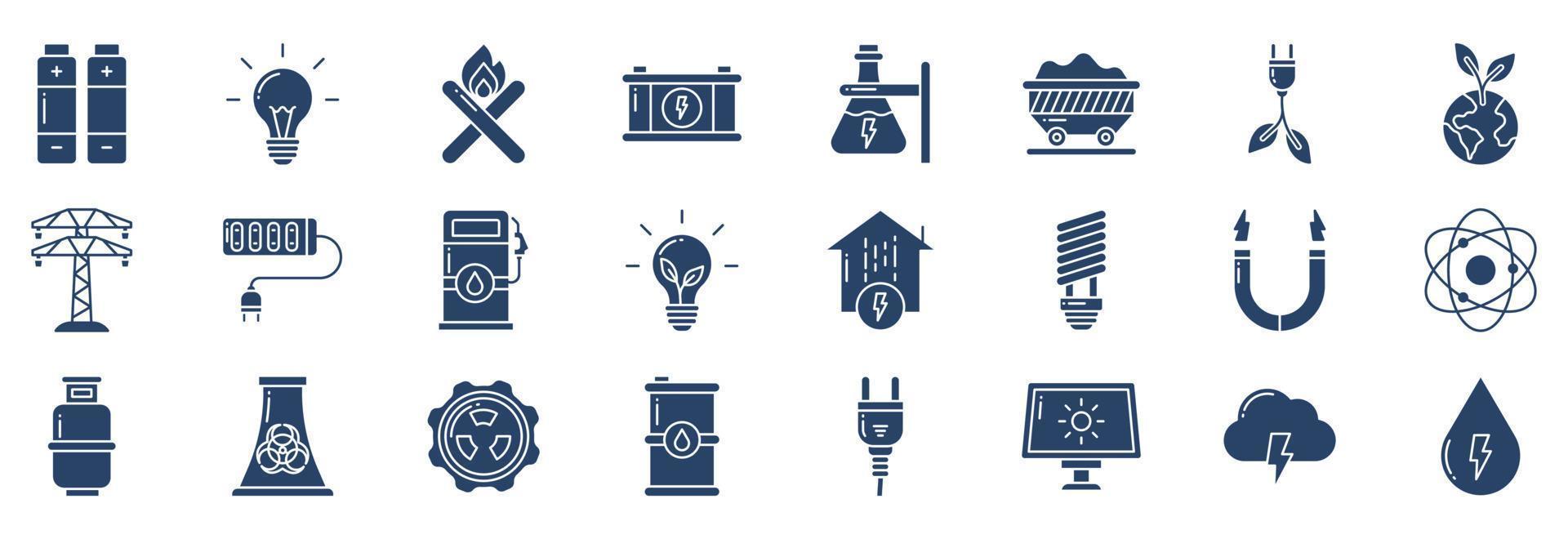 samling av ikoner relaterad till kraft och energi, Inklusive ikoner tycka om batteri, Glödlampa, elektrisk kraft, ekologi och Mer. vektor illustrationer, pixel perfekt uppsättning