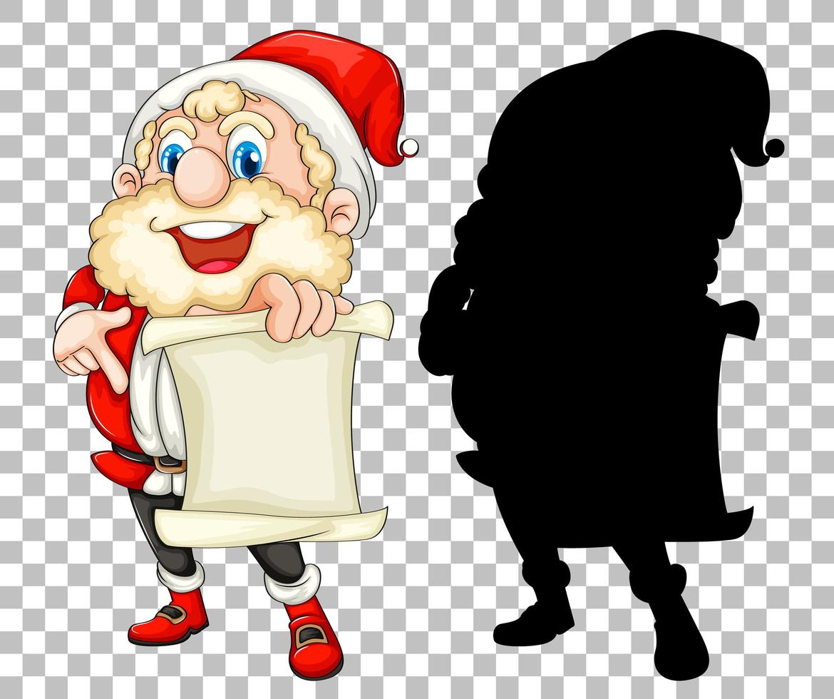 santa holding scroll och dess silhuett vektor