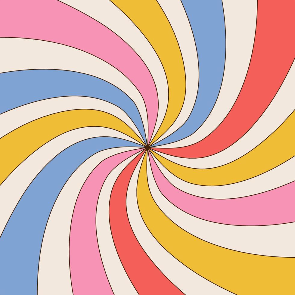 Grooviger abstrakter psychedelischer spiralförmiger Hintergrund. Tunnelstrahlen quadratischer Hintergrund. Vektor-Kontur-Illustration. vektor