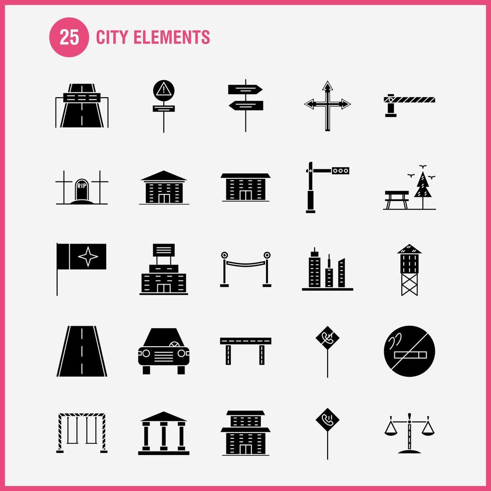 Stadtelemente feste Glyphensymbole, die für Infografiken, mobiles Uxui-Kit und Druckdesign festgelegt wurden, umfassen stummgeschalteten Lautsprecherton stummgeschalteten Lautsprecherlautsprechertonmedien eps 10 Vektor