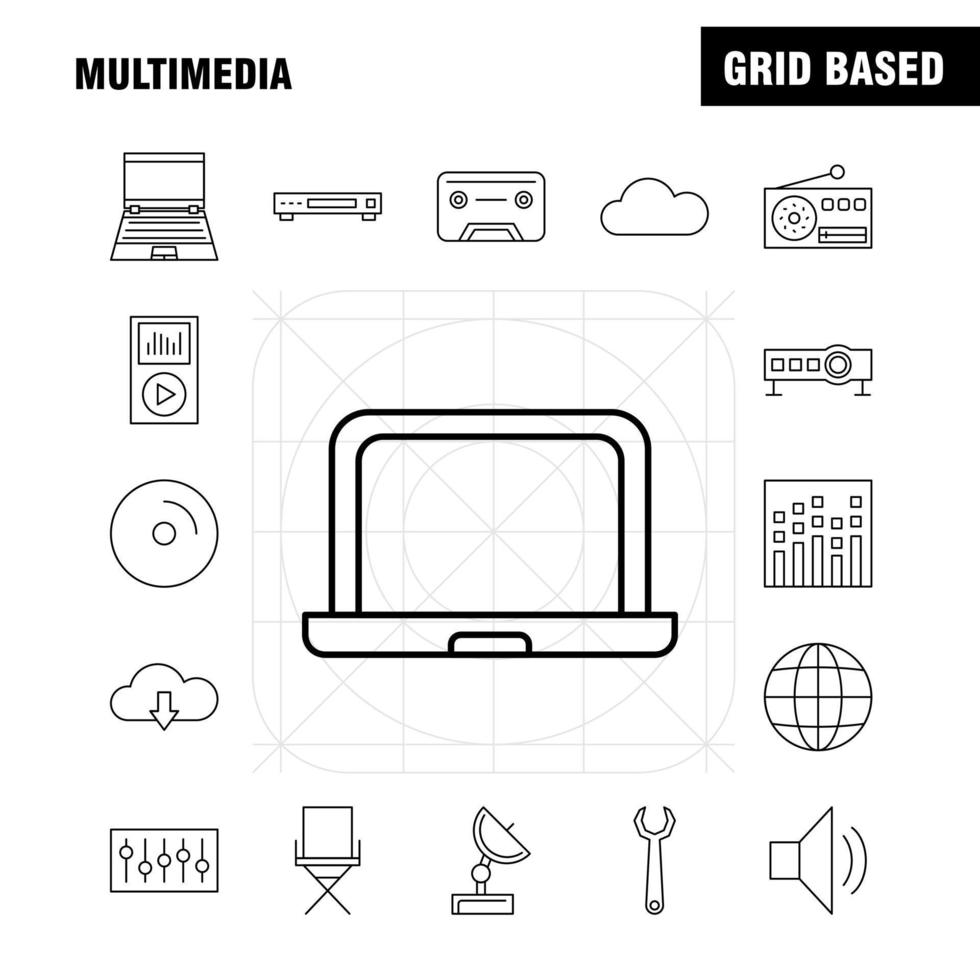 Multimedia-Liniensymbol für Webdruck und mobiles Uxui-Kit wie Disco-Ball-Ball Disco-Party-Ball-Equalizer-Beat-Piktogramm-Pack-Vektor vektor