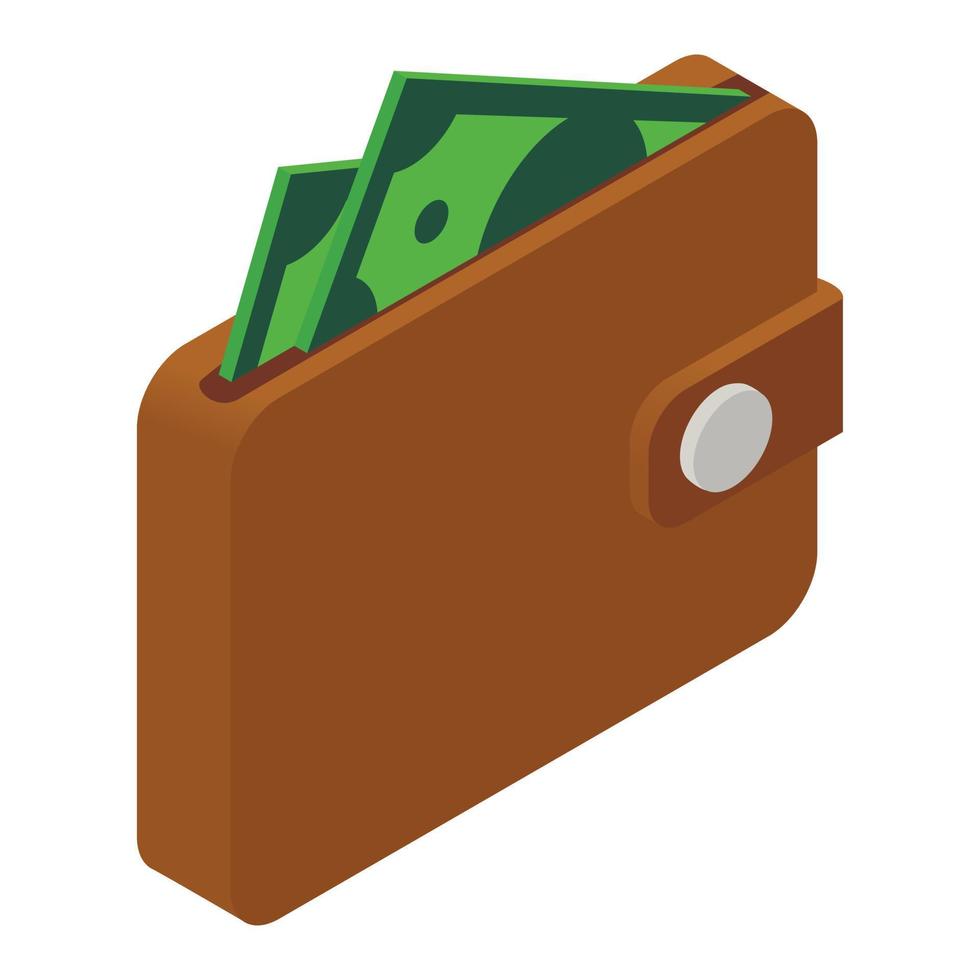 Brieftasche und Geld isometrisches Symbol vektor