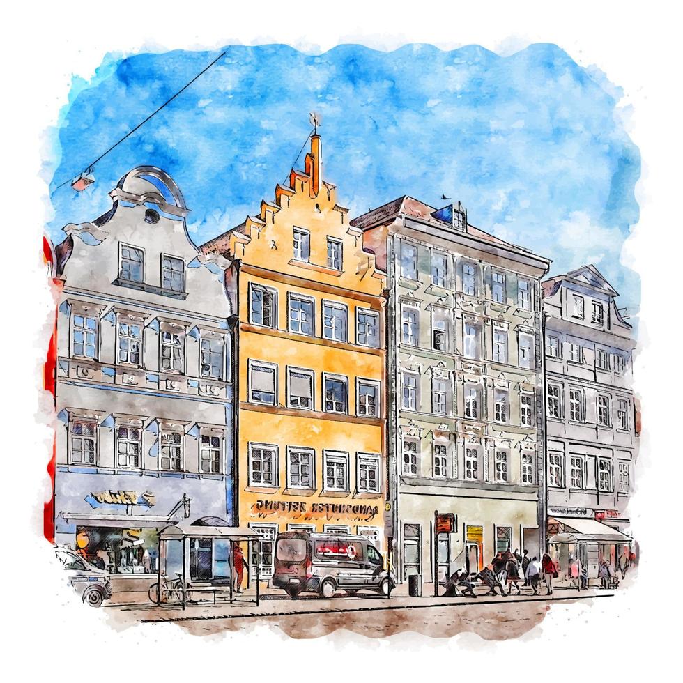 landshut deutschland aquarell skizze handgezeichnete illustration vektor