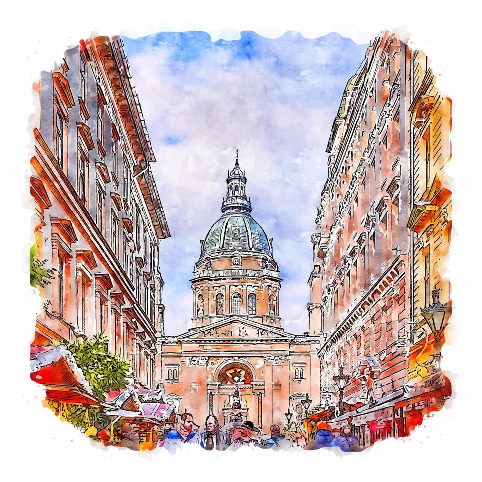 budapest ungarn aquarell skizze handgezeichnete illustration vektor