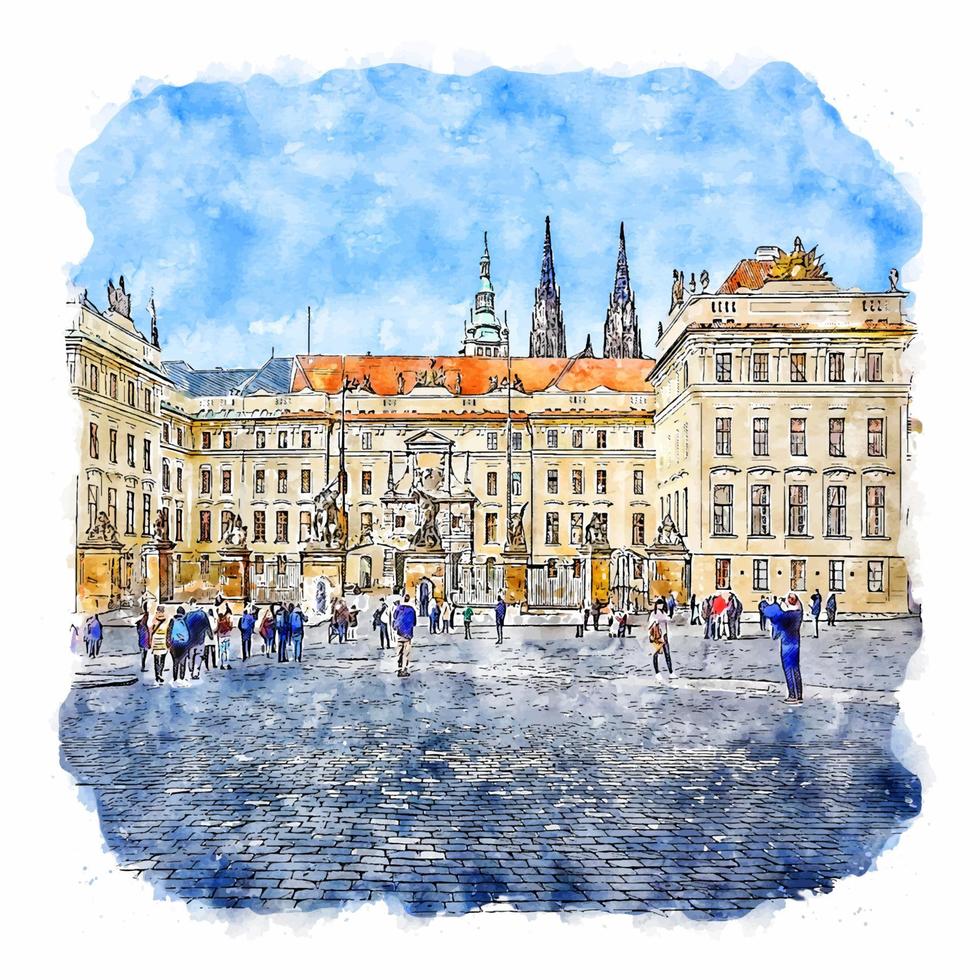 Prag Tjeckien akvarell skiss handritad illustration vektor