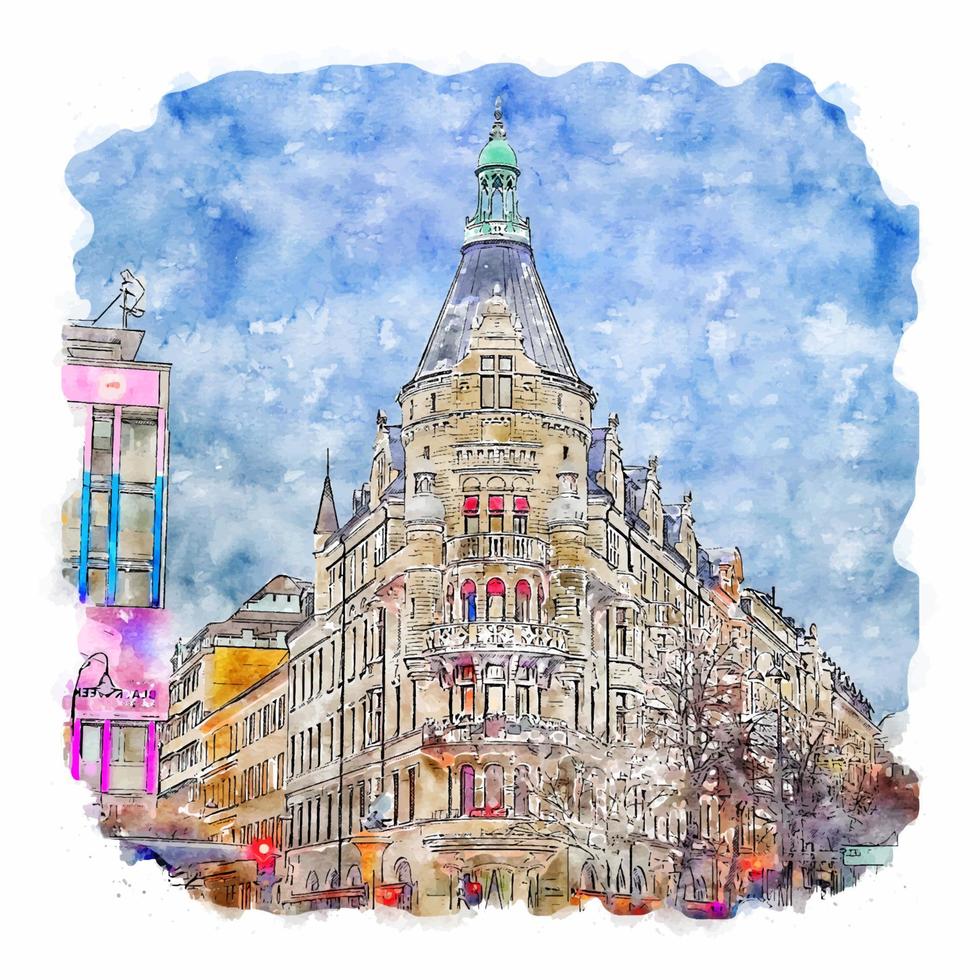 stockholm schweden aquarell skizze handgezeichnete illustration vektor