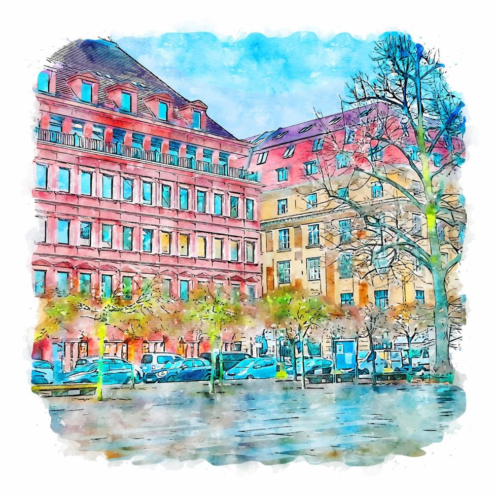 berlin deutschland aquarellskizze handgezeichnete illustration vektor