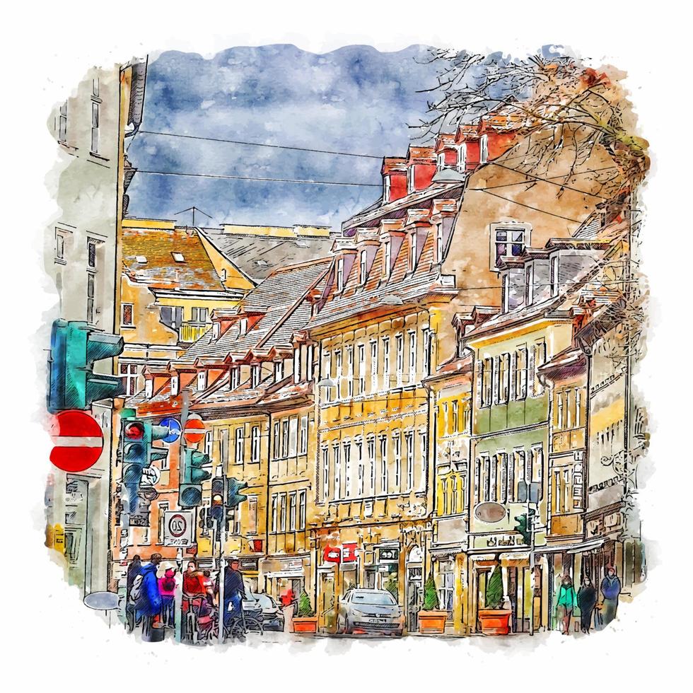 bamberg deutschland aquarellskizze handgezeichnete illustration vektor