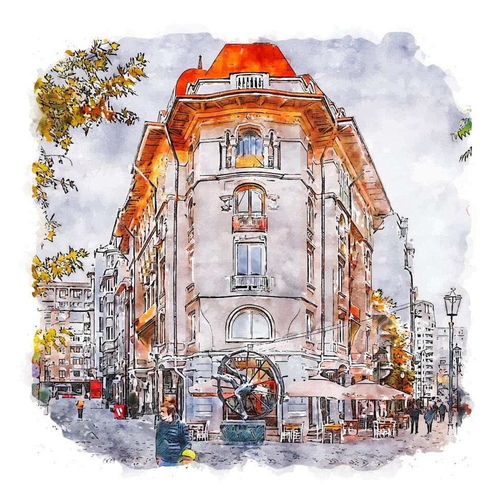 bucuresti rumänien aquarellskizze handgezeichnete illustration vektor