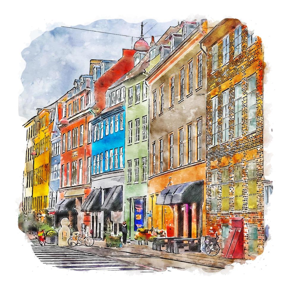 kopenhagen dänemark aquarell skizze handgezeichnete illustration vektor