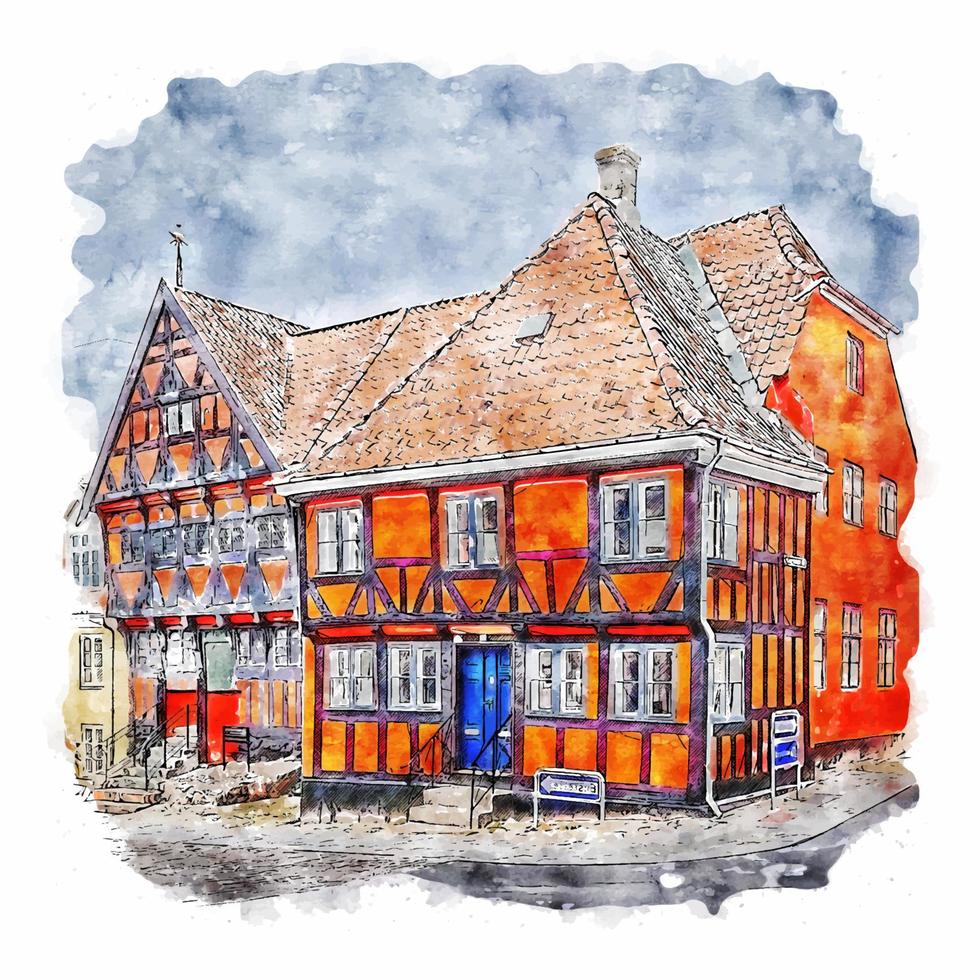 middelfart dänemark aquarell skizze handgezeichnete illustration vektor