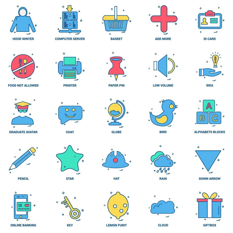 25 företag begrepp blanda platt Färg ikon uppsättning vektor