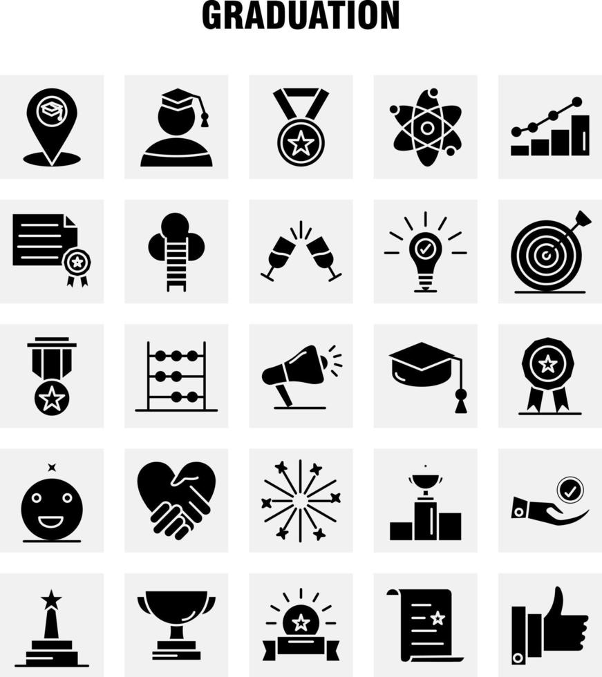 Graduierung solide Glyphen-Icons für Infografiken, mobiles Uxui-Kit und Druckdesign, einschließlich Glasgetränk-Gesundheits-Graduierungskarten-Standort-Medaillenpreis-Icon-Set-Vektor vektor