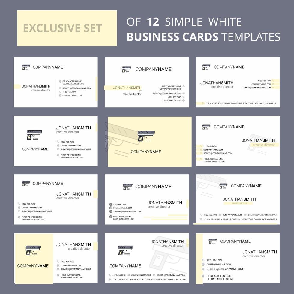 Set mit 12 kreativen Geschäftskartenvorlagen für Gewehre, editierbares kreatives Logo und Visitenkartenhintergrund vektor