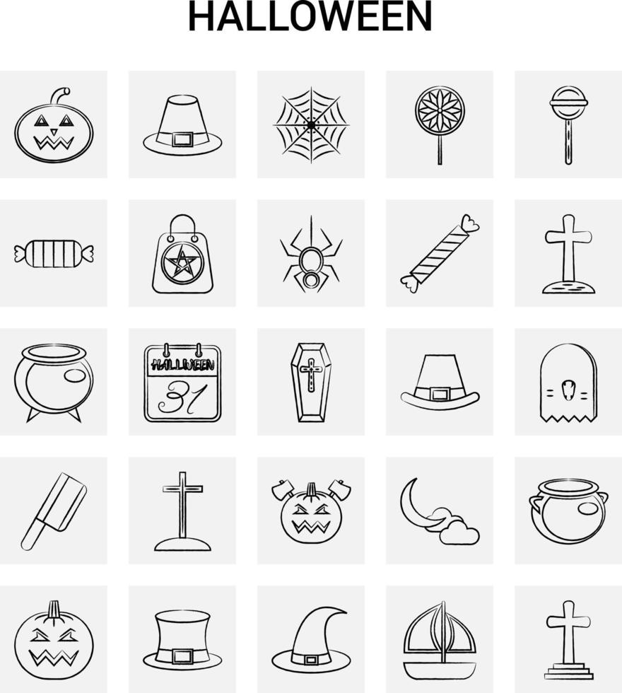 25 handgezeichnetes Halloween-Icon-Set grauer Hintergrund Vektor-Doodle vektor