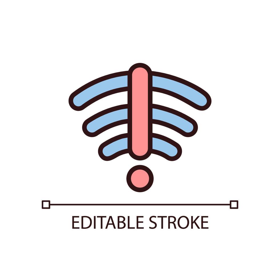 Nej internet förbindelse pixel perfekt rgb Färg ikon. kolla upp router och modem. trådlös nätverk fel. isolerat vektor illustration. enkel fylld linje teckning. redigerbar stroke.