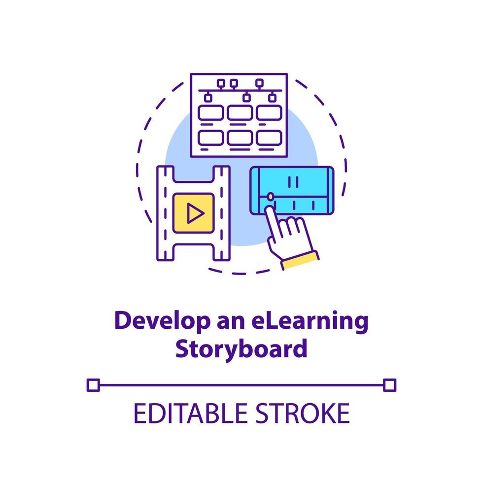 E-Learning-Storyboard-Konzept-Symbol entwickeln. Verkäufe Online-Schulungsvideos abstrakte Idee dünne Linie Illustration. isolierte Umrisszeichnung. editierbarer Strich. vektor