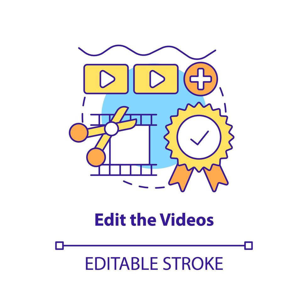 redigera videoklipp begrepp ikon. skära och Lägg till övergångar. e inlärning video dricks abstrakt aning tunn linje illustration. isolerat översikt teckning. redigerbar stroke. vektor