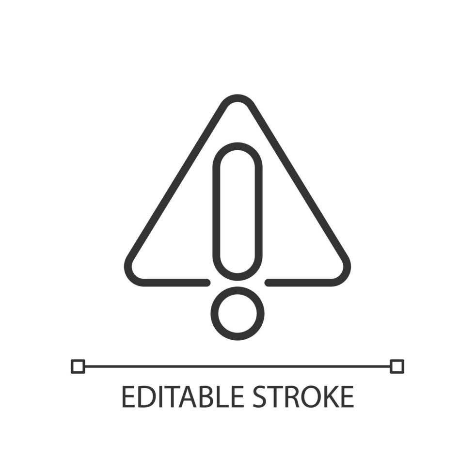 varning tecken pixel perfekt linjär ikon. fara och risk medvetenhet. Viktig information. tunn linje illustration. kontur symbol. vektor översikt teckning. redigerbar stroke.