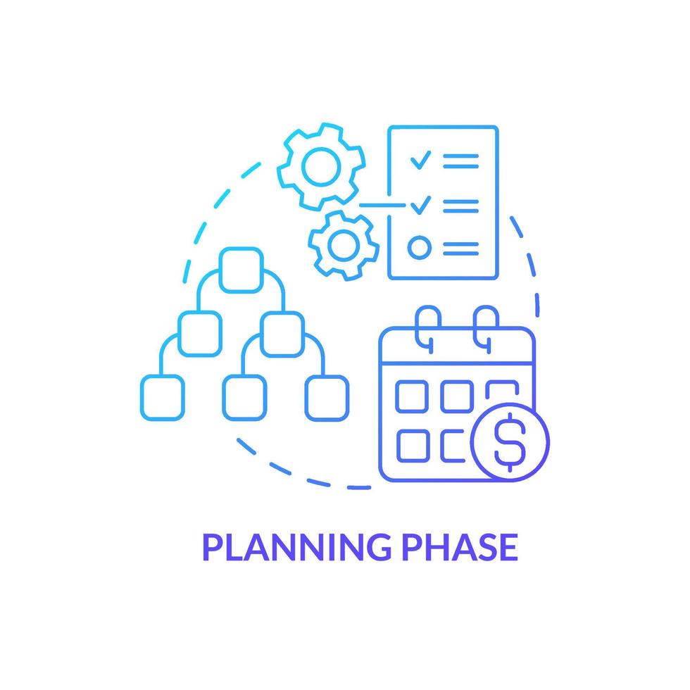 Symbol für das blaue Farbverlaufskonzept der Planungsphase. Arbeitsstrategie aufbauen. Priorität wählen. Projektmanagement abstrakte Idee dünne Linie Illustration. isolierte Umrisszeichnung. vektor