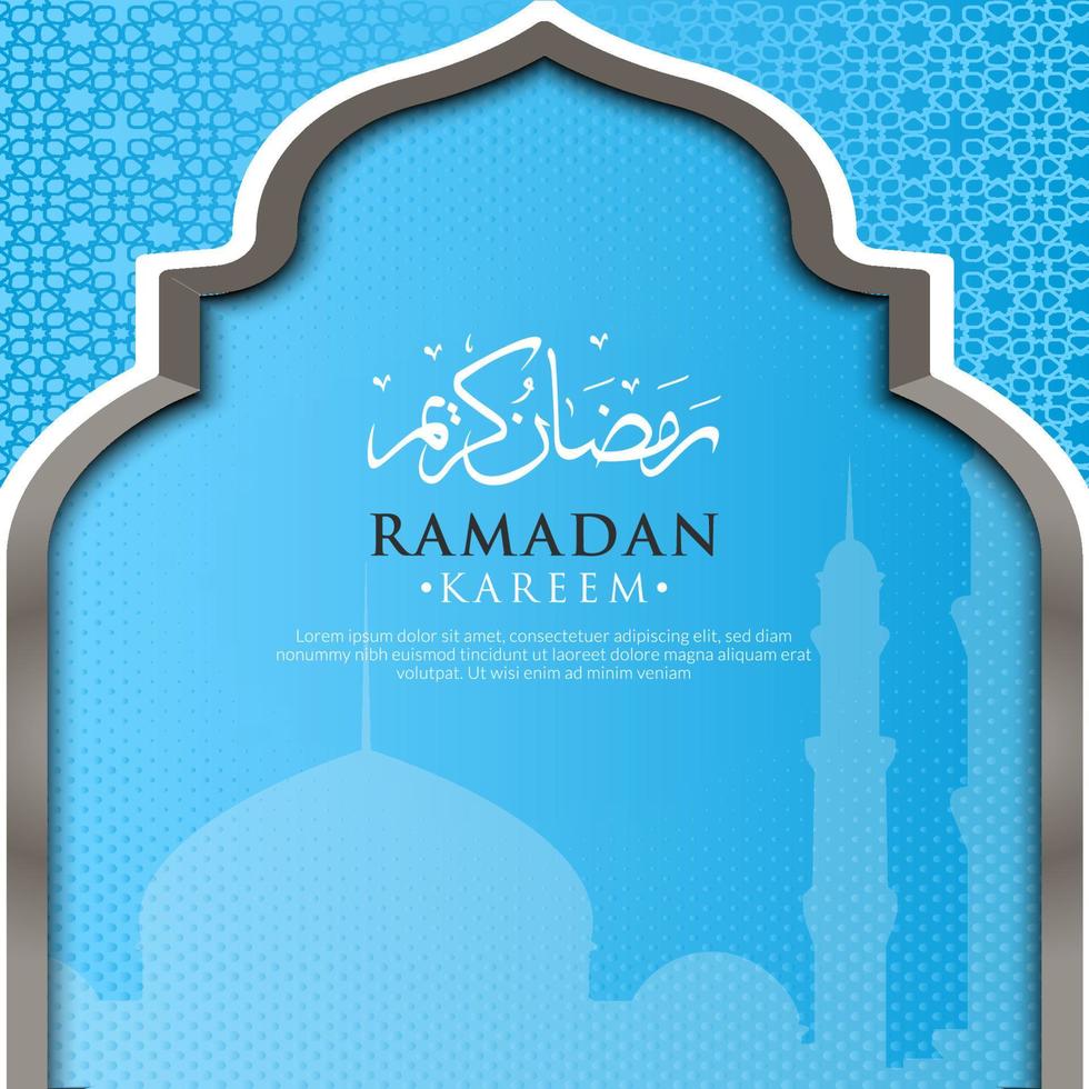 ramadan kareem in arabischen kalligraphiegrüßen mit islamischer moscheendekoration vektor