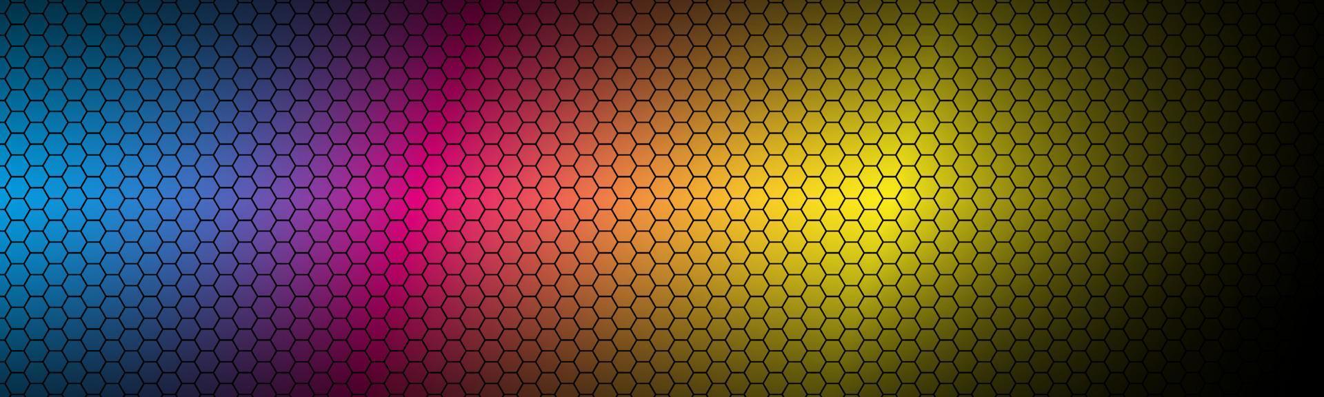 modern hög upplösning cmyk geometrisk rubrik med polygonal rutnät. abstrakt färgrik metallisk hexagonal mönster. enkel vektor baner