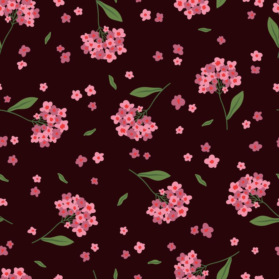 Hortensie mit üppig blühenden Blumentrauben Vektor nahtloses Muster. blühende Blumengartenpflanze Textur. herrlicher hortensienblumenhintergrund.
