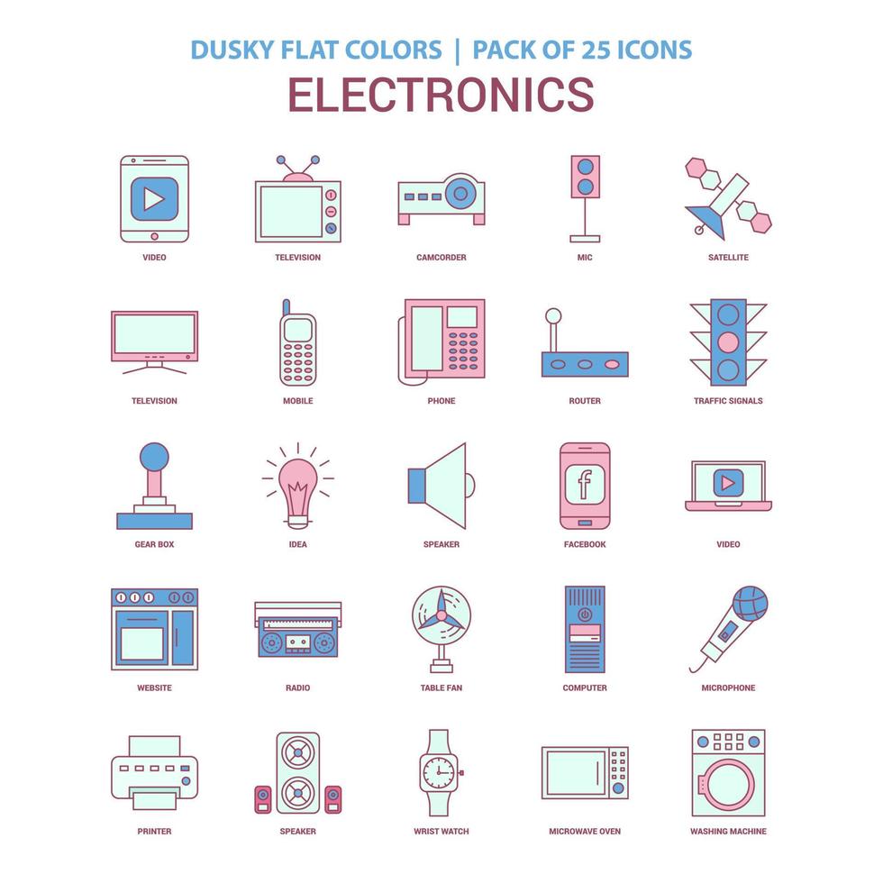 Elektronik-Symbol düstere flache Farbe Vintage 25 Icon Pack vektor