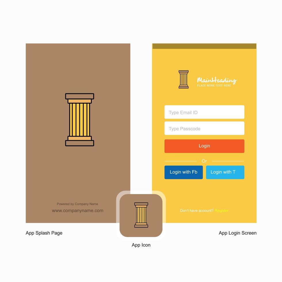 Startbildschirm und Anmeldeseite des Unternehmens Piller mit Logo-Vorlage für mobile Online-Geschäftsvorlagen vektor