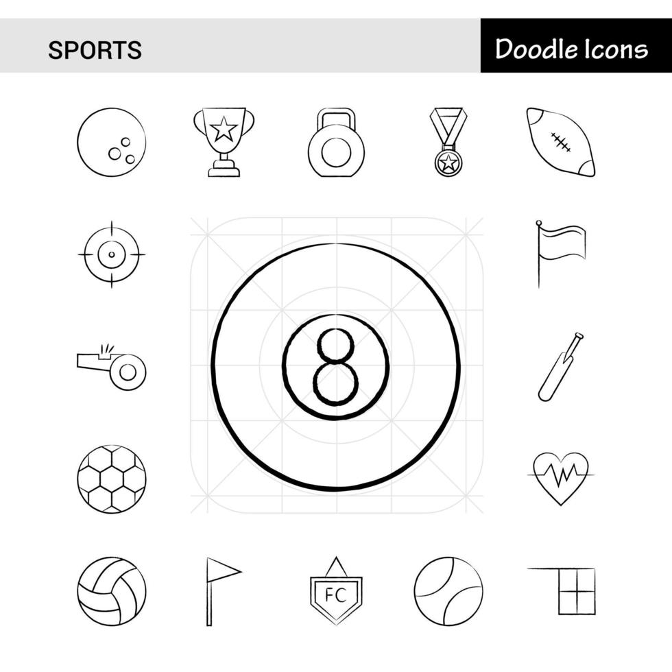 uppsättning av 17 sporter ritad för hand ikon uppsättning vektor