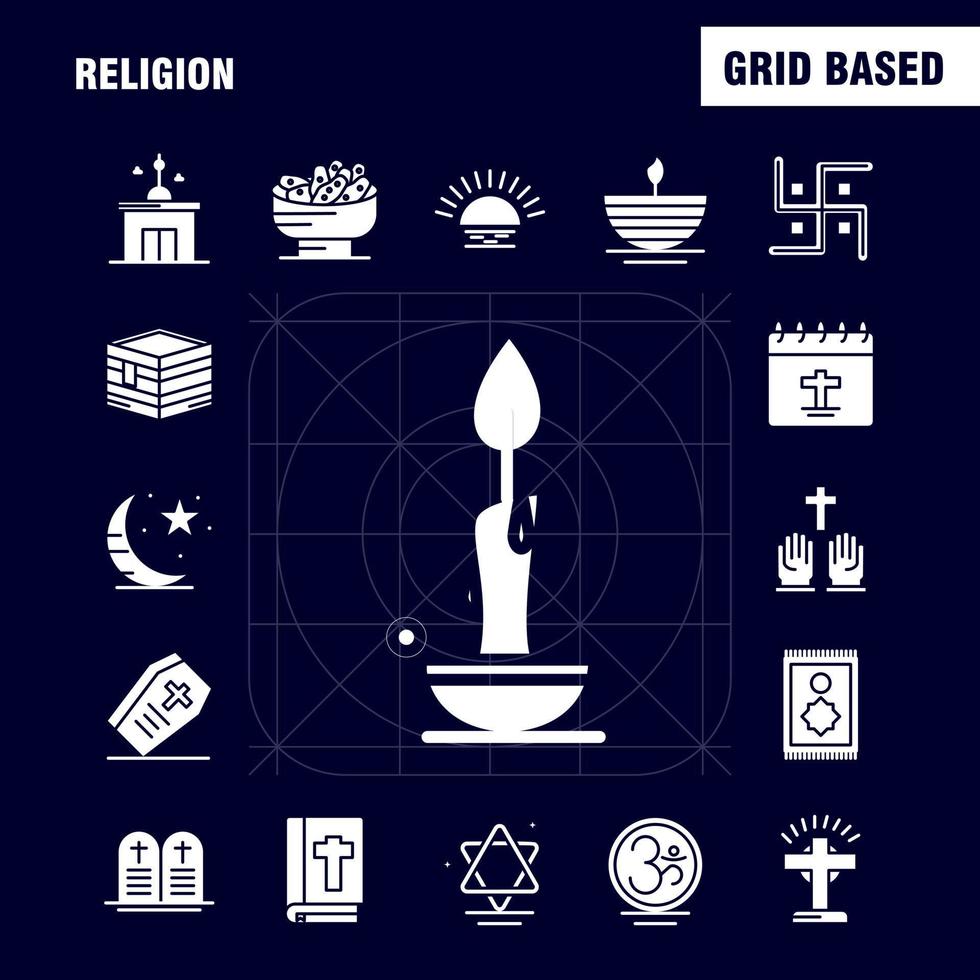 Religion solide Glyphen-Symbole für Infografiken, mobiles Uxui-Kit und Druckdesign, einschließlich Sarg, Feiertage, Religion, Religion, Gebet, Kirche, muslimisches Element, Symbolsatz, Vektor