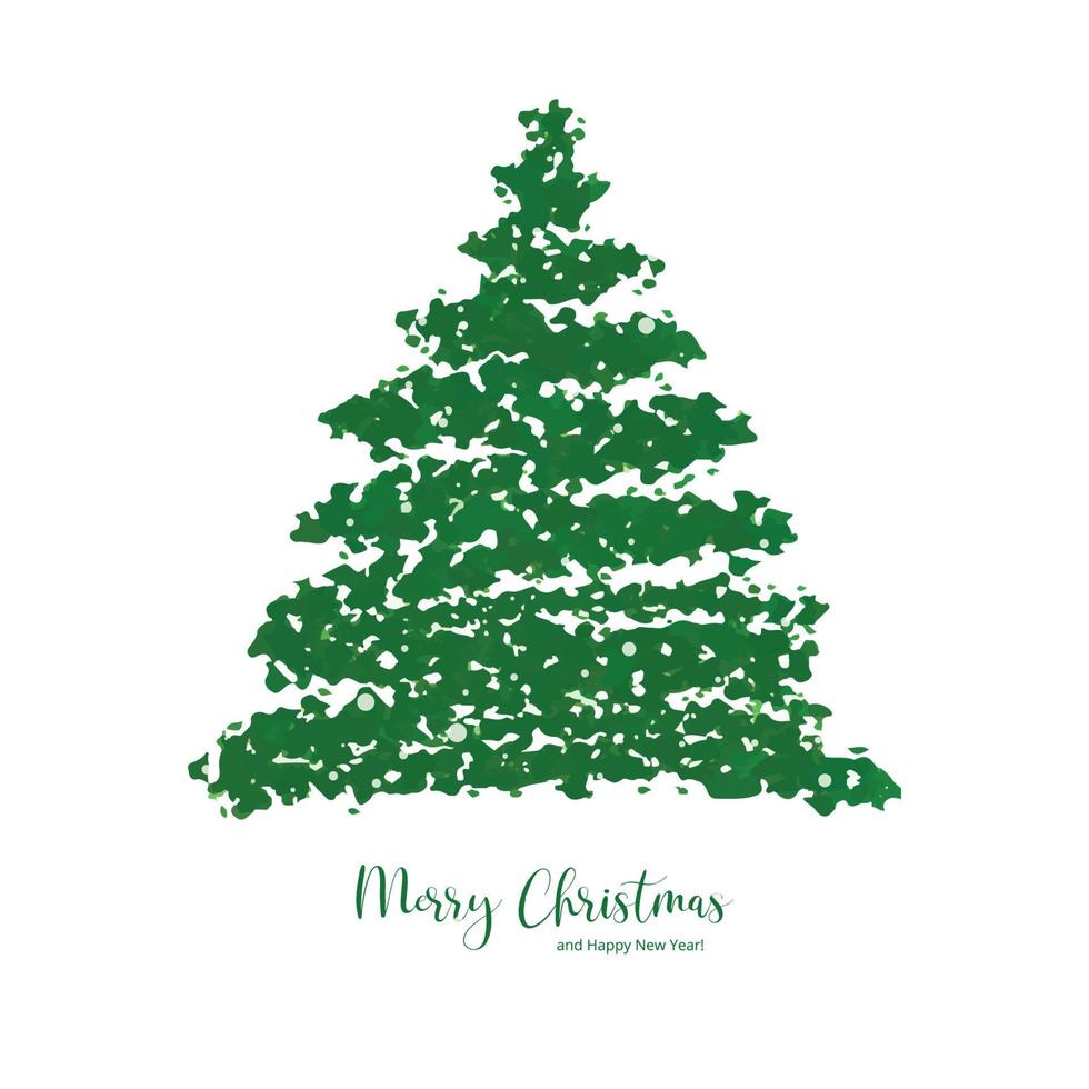 kreative handgezeichnete weihnachtsgrüner baum auf weißem hintergrund vektor