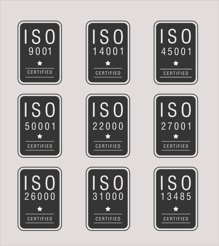 schwarz-weißes, elegantes, iso-zertifiziertes etikett für die platzierung in verpackungen, bannern und medienwerbungsprodukten vektor