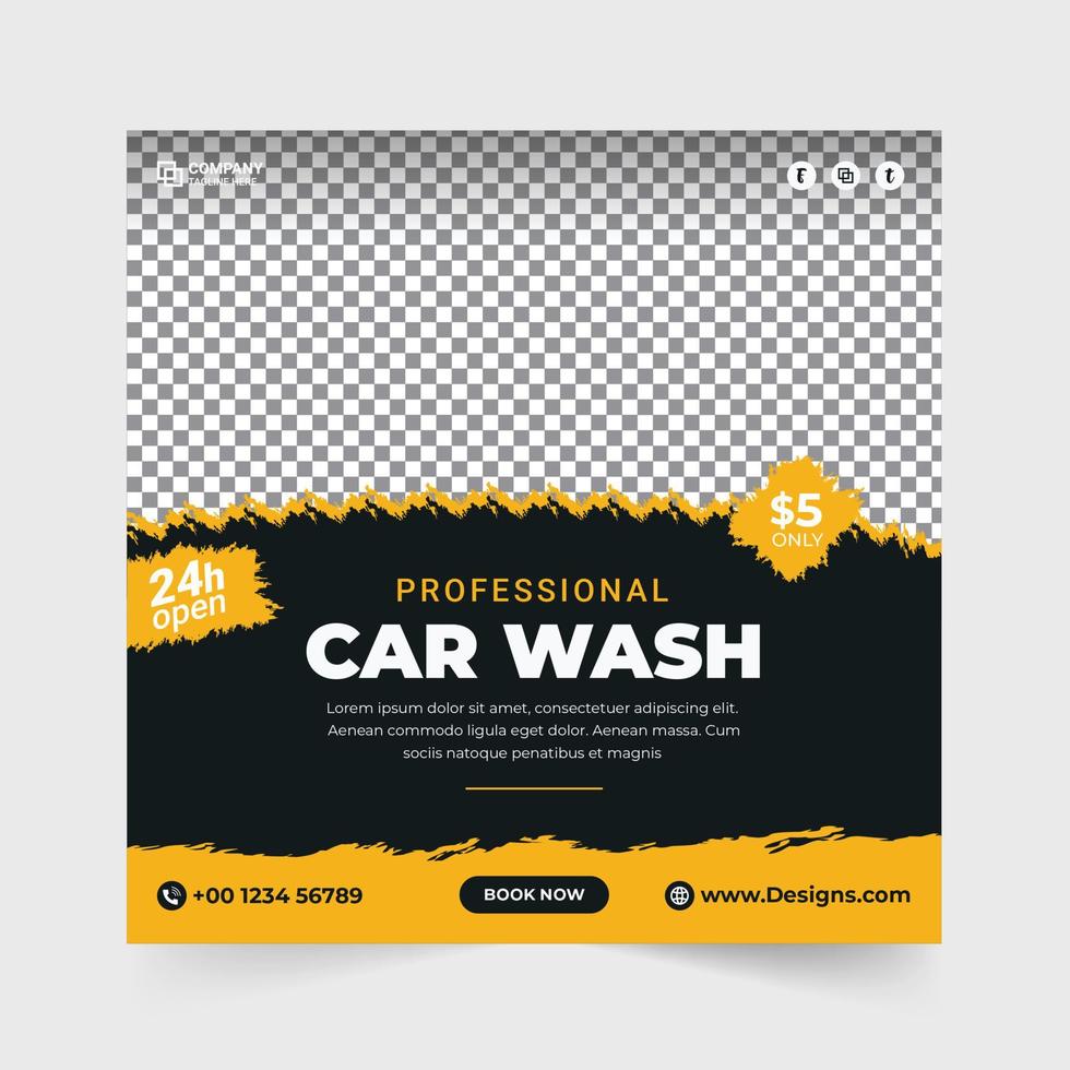 banner för sociala medier för biltvätt. biltvätt och städservice banner. mall för fordonstvättservice. flygblad för bilstädservice. professionell biltvätt reklam. vektor
