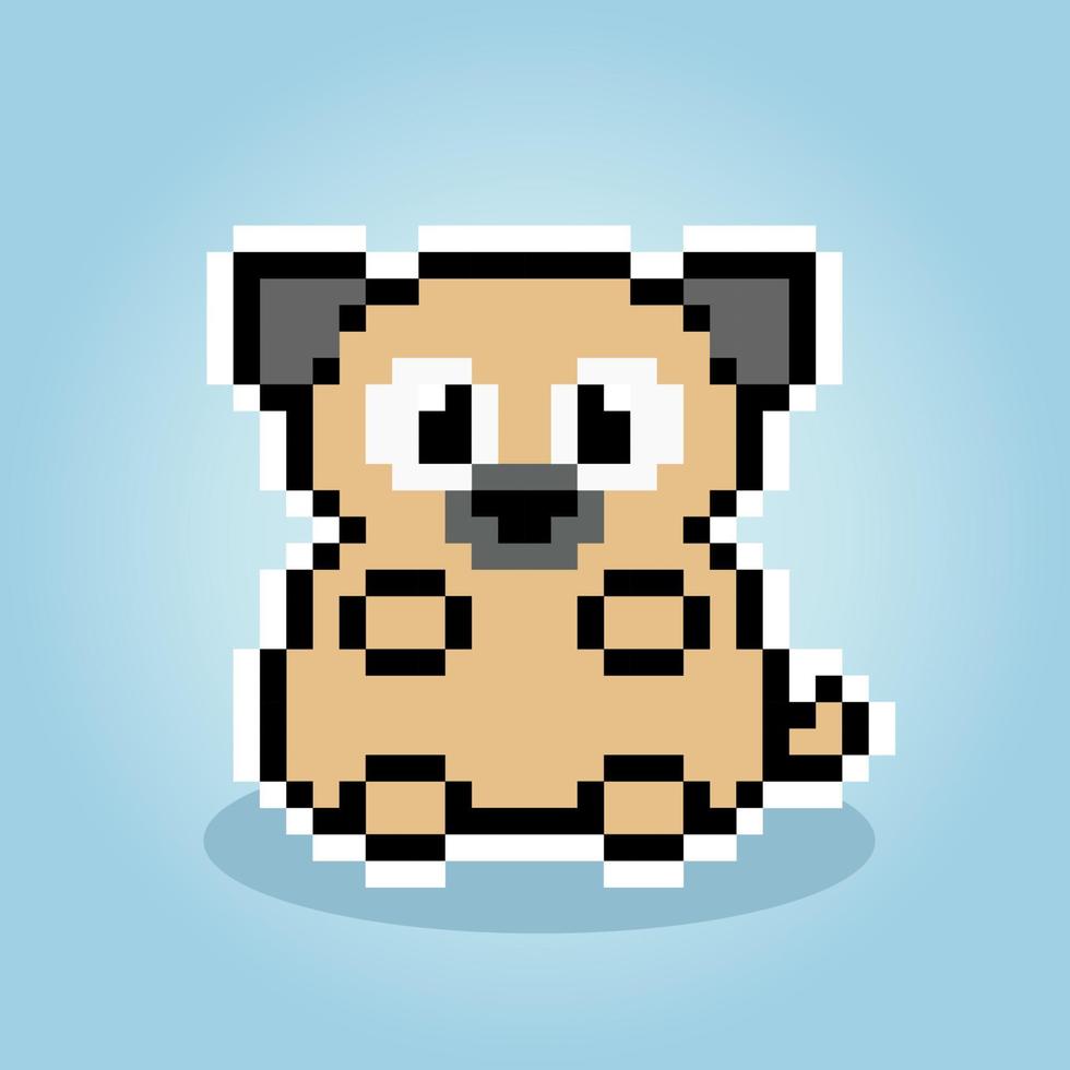 8-Bit-Pixel von Hunden sitzt. Tiere für Asset-Spiele in Vektorgrafiken. Kreuzstichmuster. vektor