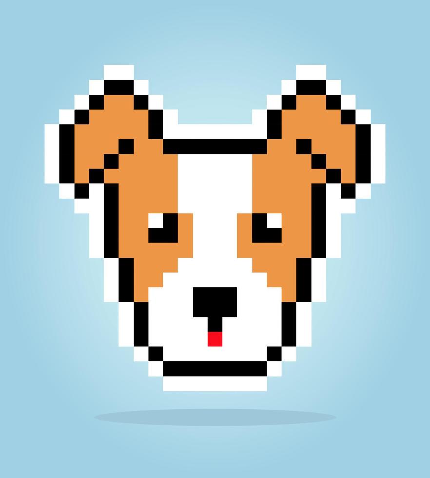 8-Bit-Pixel von Jack-Russell-Hund. Tierkopf für Asset-Spiele in Vektorgrafiken. Kreuzstichmuster. vektor