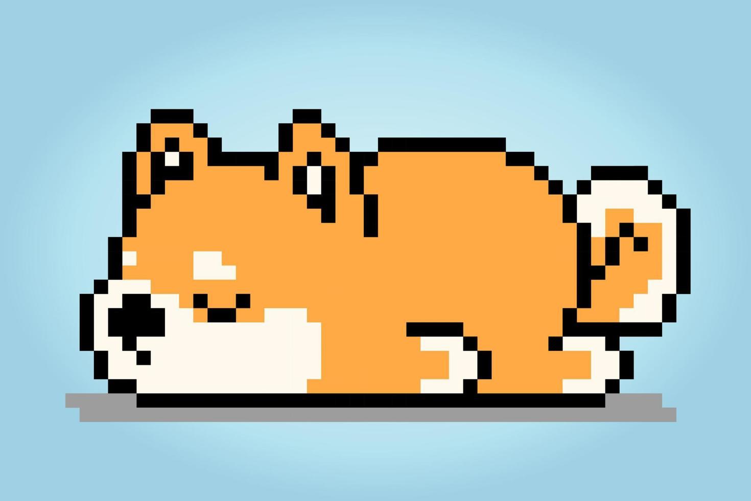 8 Bit Pixel Shiba Inu Hund schläft. Tierpixel für Asset-Spiele oder Kreuzstichmuster in Vektorgrafiken. vektor