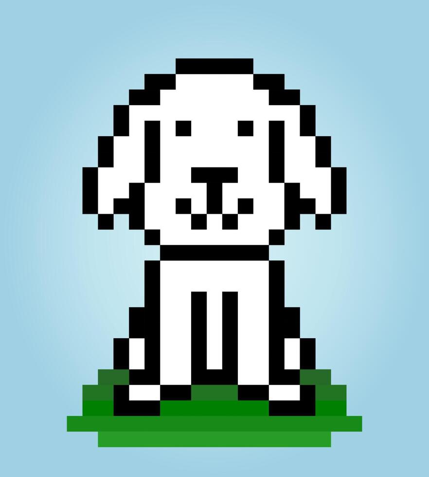 8-Bit-Pixel von Hunden sitzt. Tiere für Asset-Spiele in Vektorgrafiken. Kreuzstichmuster. vektor