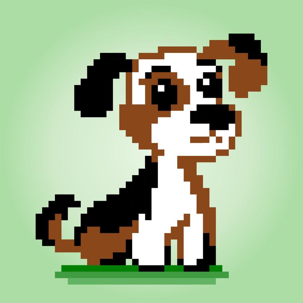 8-Bit-Pixel von Beagle-Hunden sitzt. Tiere für Asset-Spiele in Vektorgrafiken. Kreuzstichmuster. vektor